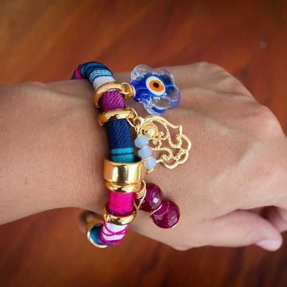 Handmade colorful bracelet gold plated and leather new - Picture 5 of 5